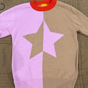 Colorblock Star Sweater - Pink and Tan